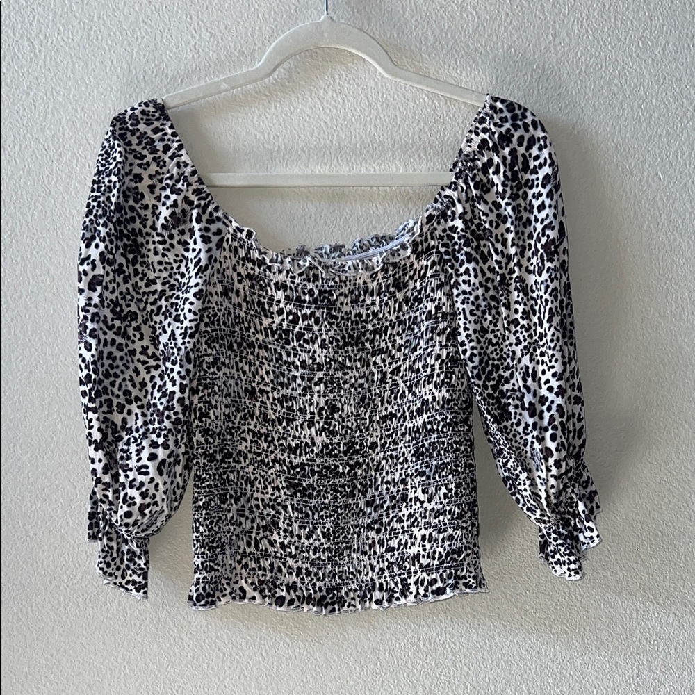 Hem & Thread Black and White Animal Print Blouse NWOT